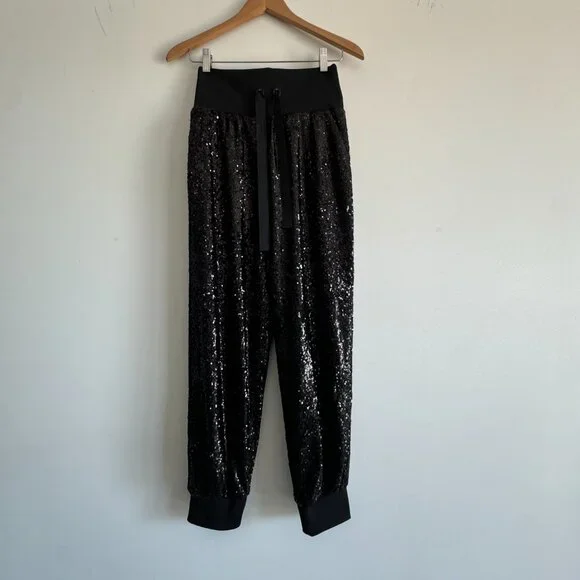 Cinq A Sept Giles Sequin Jogger Pants in Black NWOT, Size M